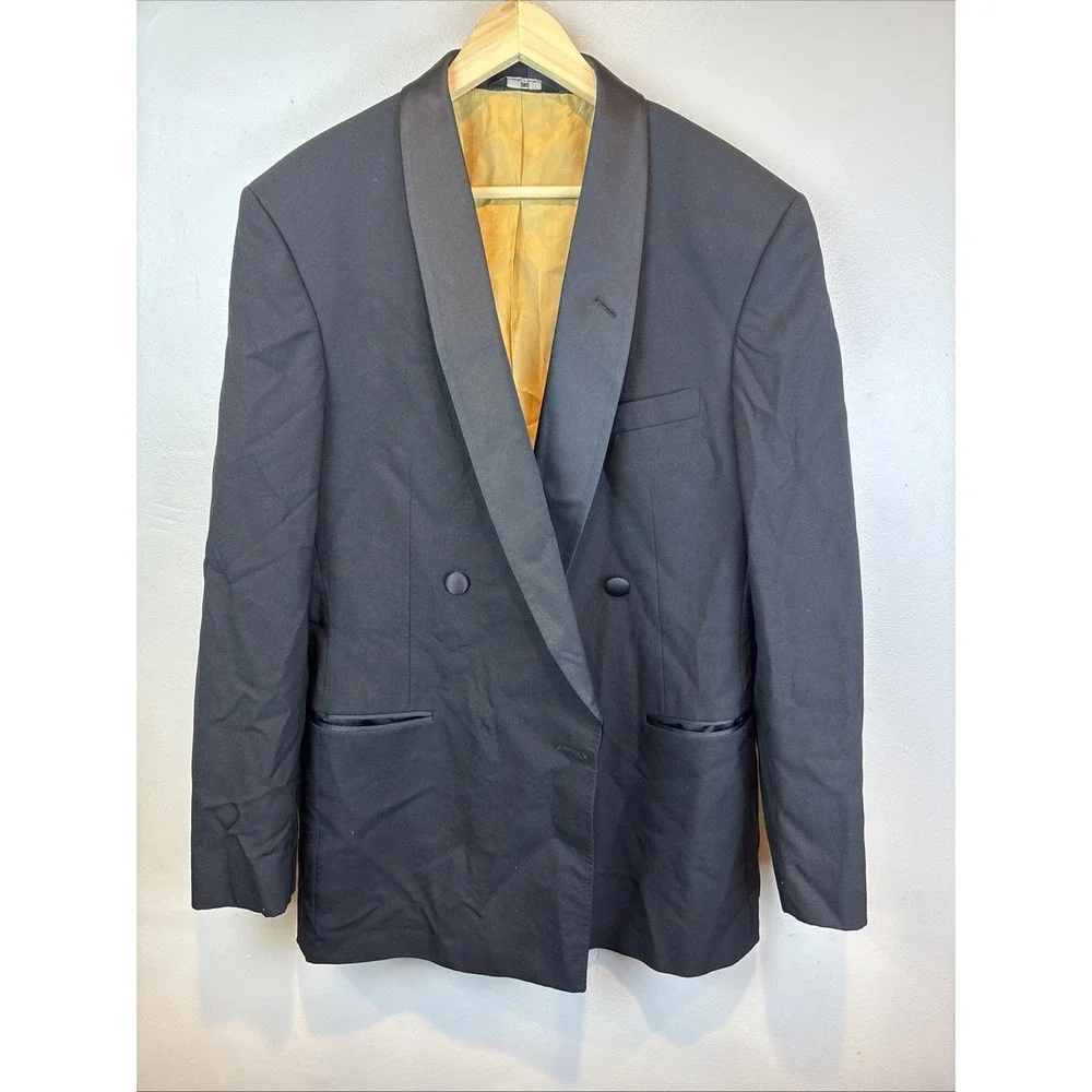 Chaps Ralph Lauren Double‎ Breasted Blazer Size 40XL Black Wool Vintage